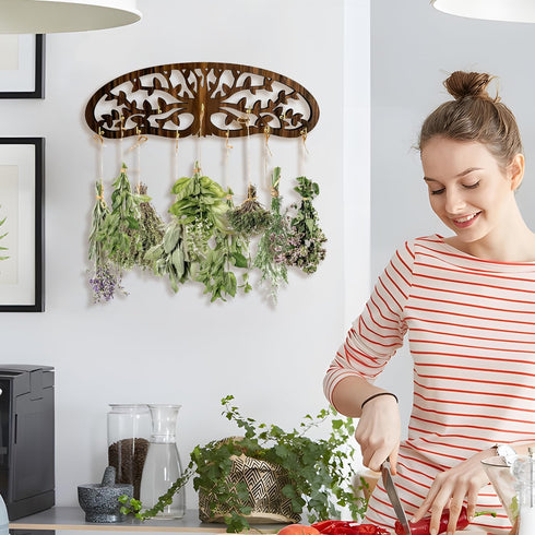 MOASIOP 11 Herb Drying Rack - Wall Mounted Tree Design Holds Bouquets, Space Saving Kitchen Herb & Flower Dryer, Rustic