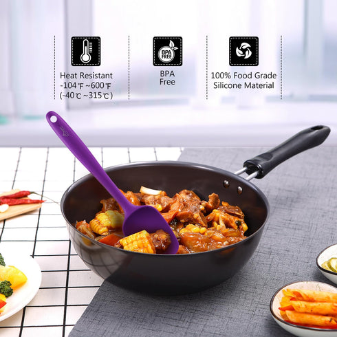 HOTEC High Heat Resistant Food Grade Silicone Rubber Spatula Set, Non Stick Dishwasher Safe BPA-Free, Purple Set of 5