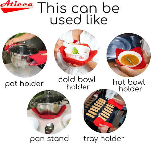 Microwave Bowl Cozy Holders for Hot Food, Set of 4 Heat Proof Hot Pads for Bouillon Cups