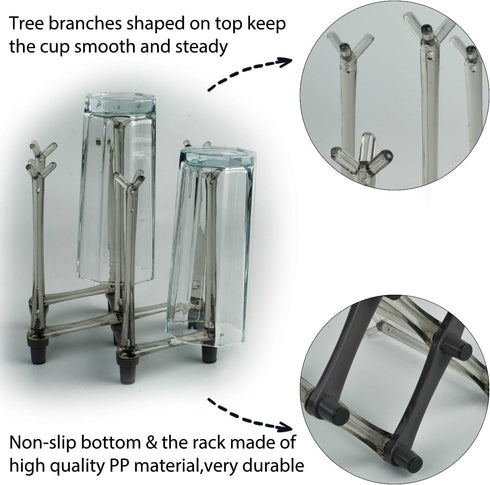 2 Pcs Cup Drying Racks Set, Retractable Drinking Glass & Baby Bottle Drainer Stand for Kitchen Countertop