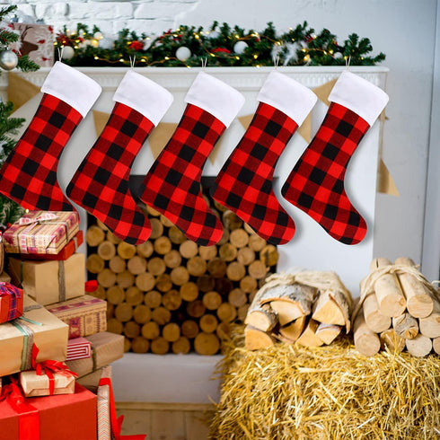 DERAYEE 6 Pack Christmas Stockings, 18 Inch Large Red Black Buffalo Plaid for Family Holiday Xmas Party Decoration