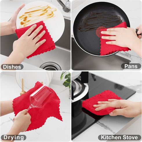12 Pack (10 10 Inches, Homaxy Kitchen Dish Cloths x Red), Super Soft and Absorbent Coral Velvet Dish Towels, Nonstick