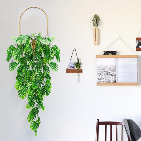 2pcs Artificial Monstera Hanging Plant, Fake Turtle Greenery Vine for Holiday Tropical Party Decorations