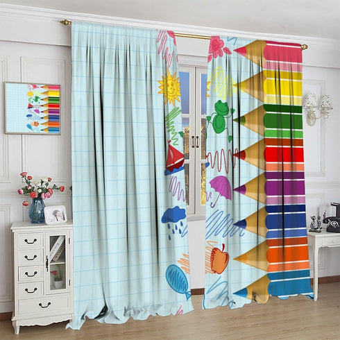 Focusbrite Set 2 Panels,42x63 Inches Children Pencil Curtains Cute Crayon Colourful Design Kids Boys Girls Curtain