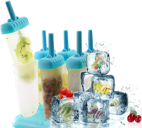 Ozera Set of 6 Reusable Popsicle Molds, Durable Ice Pop Maker Trays for Popsicles Making with Funnel & Brush