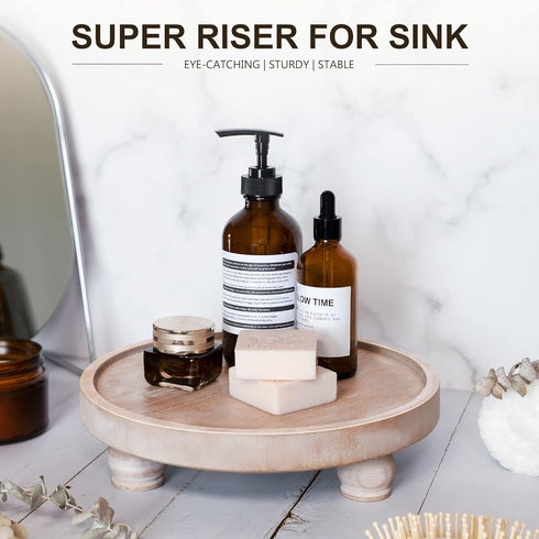 Counter EOSAHR Farmhouse Wood Riser for Display : Decorative Pedestal Stand for Kitchen and Home Decor - Elegant Round