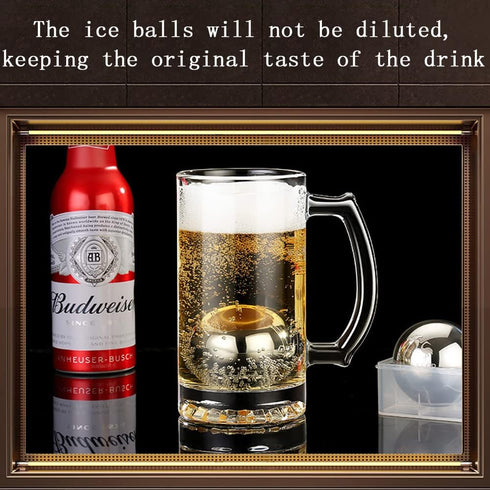 Whiskey Balls Reusable Stainless Steel Metal Ice Sphere Cubes, Beverage Chilling Rocks for Red Wine, Bar Beer, Scotch,