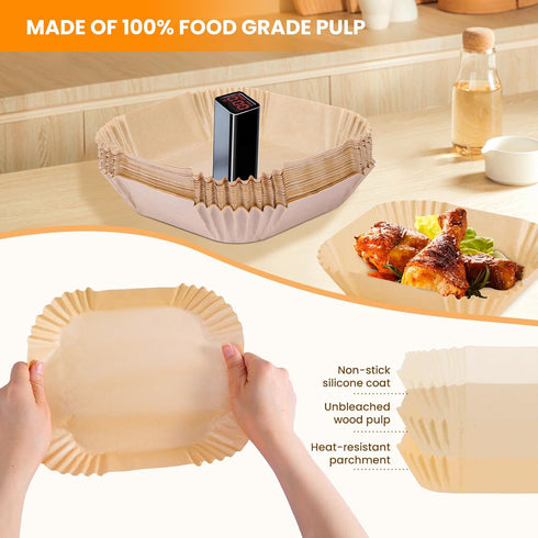 Air Fryer Paper Liners: 100 Pieces Non-Stick Air Fryer Disposable Liners,Baking Paper for Air Fryer, Food Grade Parchment Paper Liners for Roasting Baking Microwave (7.9IN-Square)