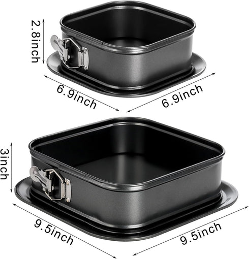 SOUJOY Set of 2 Springform Cake Pan, Non-stick Square Cheesecake Pan, Cake Pan with Removable Bottom, Ice Cream Cake Bakeware, Black by SOUJOY