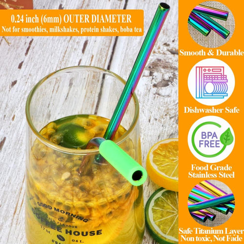 Lazycorner 16 Pcs Reusable Metal Straws, 8.5" 10.5" Stainless Steel Straws with Silicone Tips and Travel Case