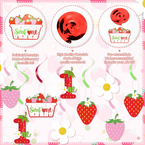 Strawberry 1st Birthday Party Hanging Swirls Decor, Streamers for Berry Sweet Themed First Birthday Supplies