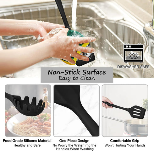 TeamFar Cooking Utensils, Silicone Kitchen Utensils Set of 6, Non-Toxic & Anti-Heat for Non-stick Cookware