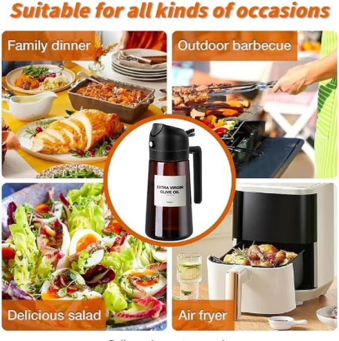 Zwzjheng 2 In1 16oz Olive Oil Edible oil Dispenser for Kitchen, Oil Sprayer Bottle for Cooking, Glass Oil BottleSpray