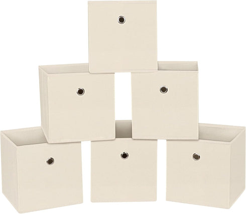 Foldable Storage Cubes Bins, 11 Inch Cloth Storage Box Organizer with Dual Handles for Home, Set of 6, Creamy-White