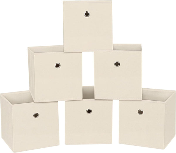 Foldable Storage Cubes Bins, 11 Inch Cloth Storage Box Organizer with Dual Handles for Home, Set of 6, Creamy-White