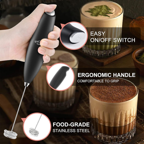 Powerful Milk Frother with Double Whisk, Handheld Electric Foam Maker for Coffee, Latte, Matcha