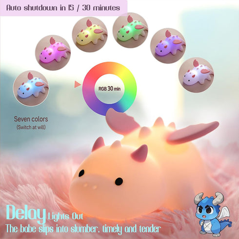 3 Dragon Night Light, Cute Pink Dragon Gifts, Soft Silicone Lamp with Level Warm Light and RGB Changing, Breastfeeding