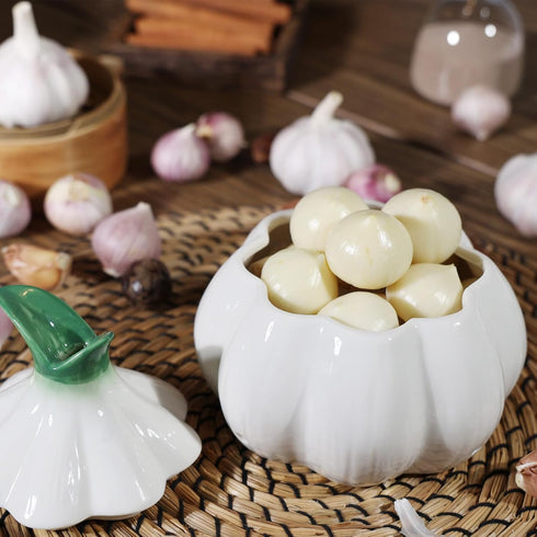 TOIVO Counterwith Garlic Keeper for Lid and Holes GarlicSaver,Garlic Holder Storage Container toKeep (white)