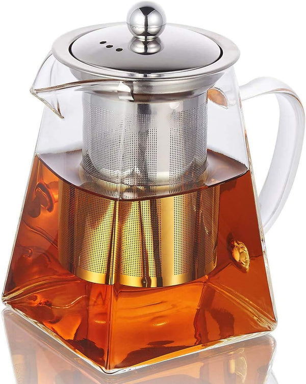 19.3oz Glass Teapot with Infuser, Borosilicate Glass, 550ML, Clear with Stainless Steel Infuser