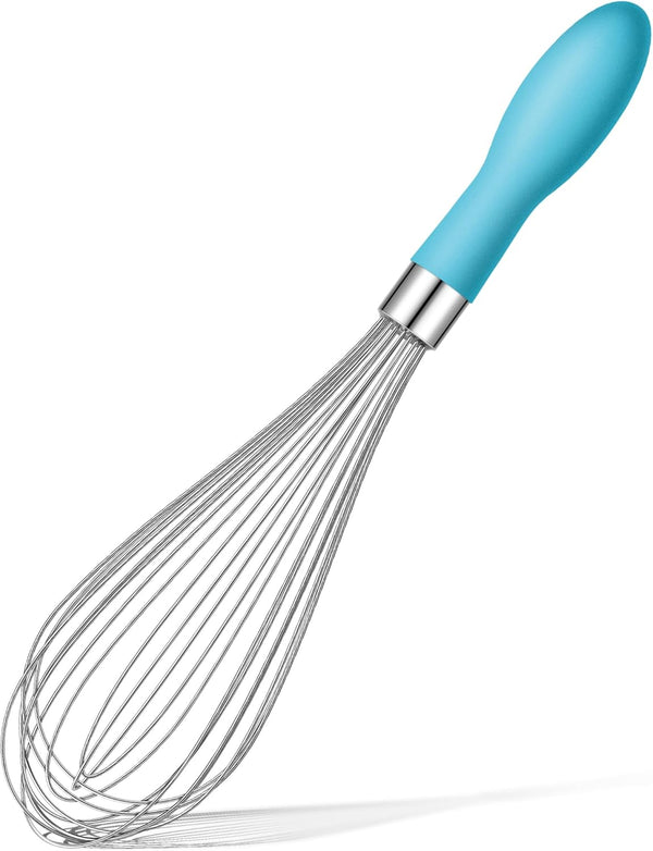 12-Inch Stainless Steel Wire Whisk, Balloon Whisks for Cooking with Soft Silicone Handle, Thick Durable Whisker for