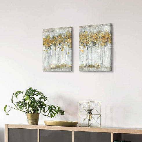 ARTISTIC PATH Abstract Forest Canvas Artwork, Golden Autumn Tree Wall Art for Bedroom (11" W x 16" H)