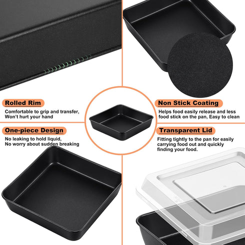 TeamFar Square Baking Pan, 8 Inch Cake Pan with Lid, Stainless Steel Core & Nonstick Coating