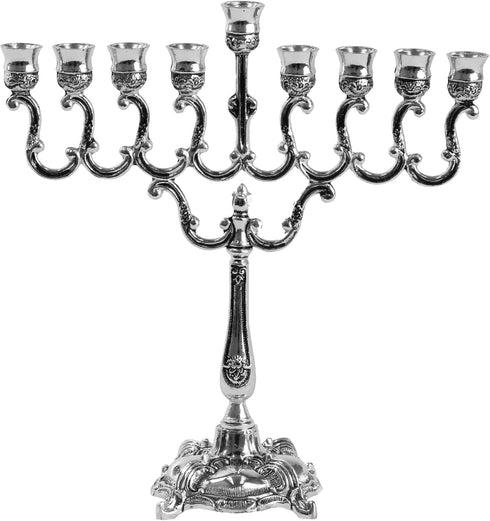Ner Mitzvah Silver Plated Candle Menorah, Fits Standard Hanukkah Candles, 7.25" High x 6.5" Wide