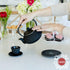 11PC Set 26Oz 4 (2Oz 4 Large Japanese Tea "Gashu Black" Cast Iron Tea Pot with Tea Cups each), Saucers, Loose Leaf Tea