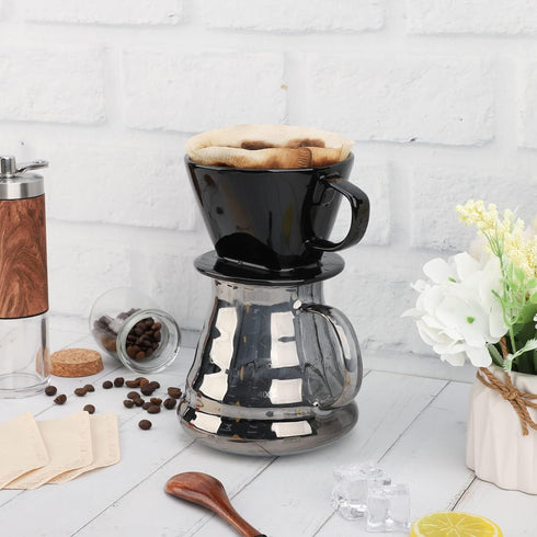 Segarty #2 Black Ceramic Pour Over Coffee Maker, 1 Set, Reusable Filter Cone Drip Holder for Home, Travel, Office