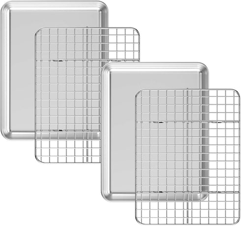 Baking Sheet with Cooling Rack Set, 2 Stainless Steel Cookie Sheets and Racks, Heavy Duty, Non-Toxic