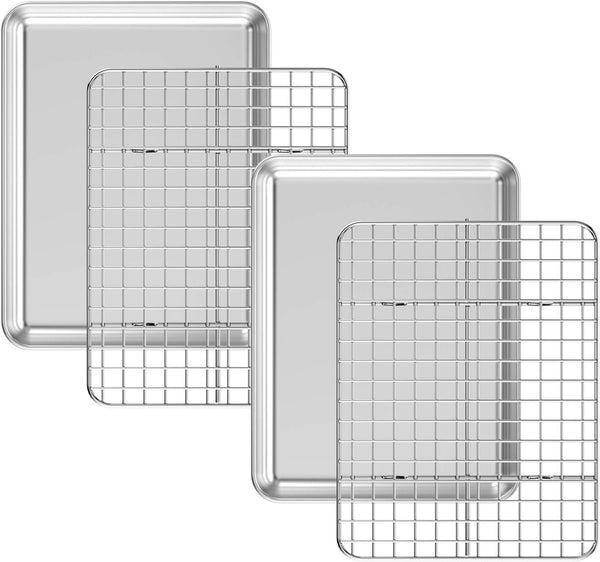 Baking Sheet with Cooling Rack Set, 2 Stainless Steel Cookie Sheets and Racks, Heavy Duty, Non-Toxic