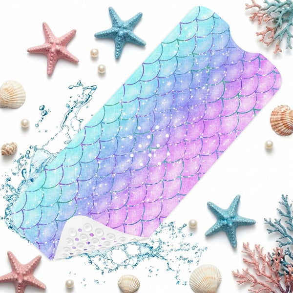 Culudea Pink Blue Mermaid Bathtub Shower Mat Fish Underwater Sea Non-Slip Tub Extra