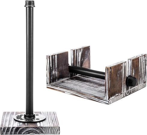Set, Countertop MyGift Paper Towel and Napkin Holder Torched Wood and Industrial Metal Paper Towel Holder and Flat