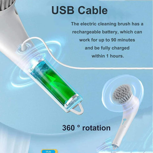Handheld Cordless Electric Spin Scrubber, Rechargeable Cleaning Brush with 5 Heads for Kitchen, Bathroom, Floor, Glass