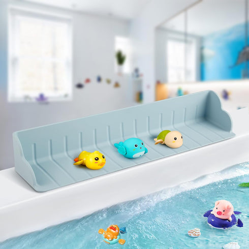 Annana Bathtub Splash Guard for Tub, Silicone Bathtub Caddy Tray with Play Shelf,