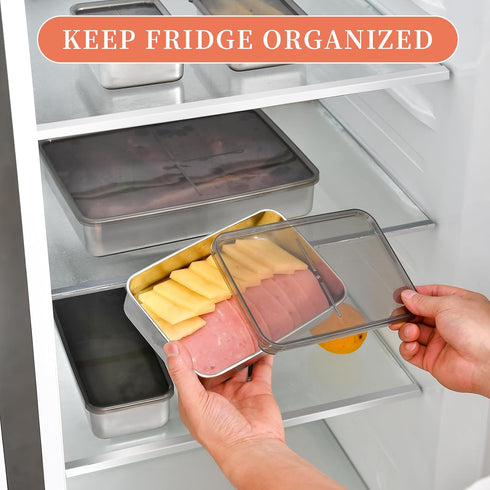 6 Pack 4 UPTRUST Bacon Cheese Container for Refrigerator, Stainless Steel Meat Container, Dishwasher Safe Storage