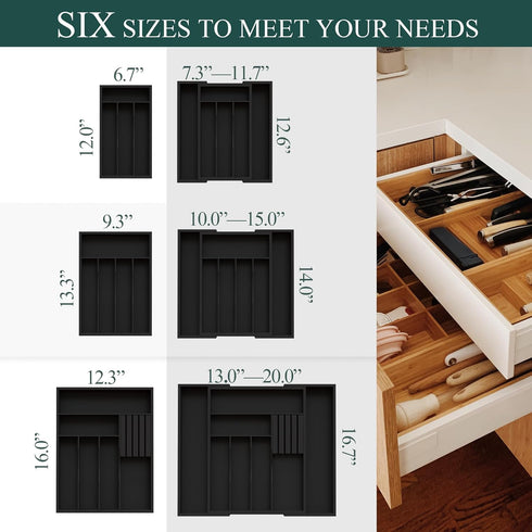 Bamboo Silverware Organizer, Kitchen Drawer Utensil Holder, Cutlery Tray & Spoon Storage with Grooved Drawer Dividers