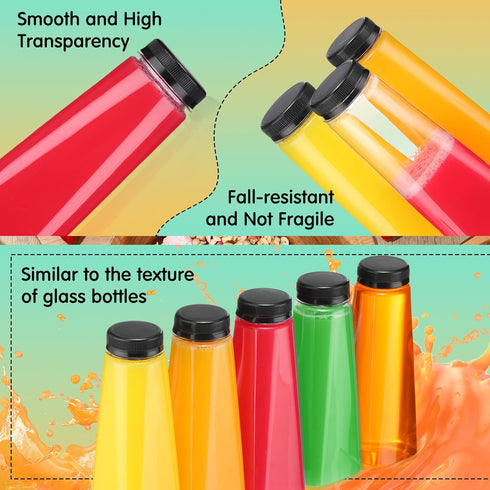 36 Milk(10 oz,Black) Lallisa Pcs Plastic Juice Bottles Bulk with Caps Leakproof Reusable Juice Bottles Empty Clear
