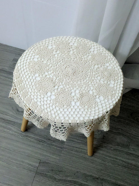 Laivigo New Handmade Crochet Cotton Lace Round Table Cloth Doilies, 24 Inch, Beige