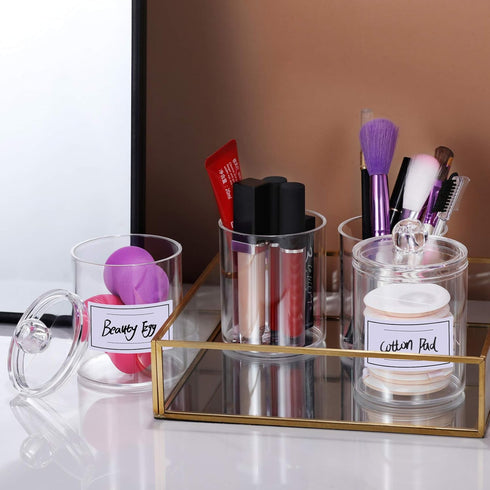 AOZITA 4 Pcs Acrylic Qtip Holder Dispenser, Clear Plastic Apothecary Jar Set for Bathroom Storage