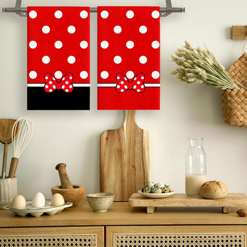 Set 2 18x26 Inch Cartoon Mouse Kitchen Dish Towel of - Bowknot Towels Absorbent Reusable Cotton Cloths for Cleaning