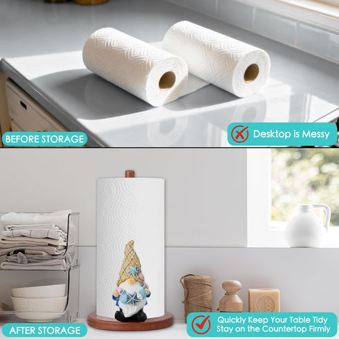 Countertop Home,4 Ocean Gnome Decorative Paper Towel Holder,Coastal Kitchen Decorative,Cute Gnome Wooden Paper Towel