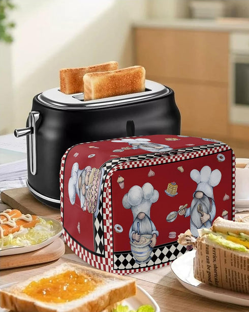 Kitchen Chef Gnomes Toaster Cover, 2 Slice, Rustic Red Checkered Dessert Toaster Oven Cover