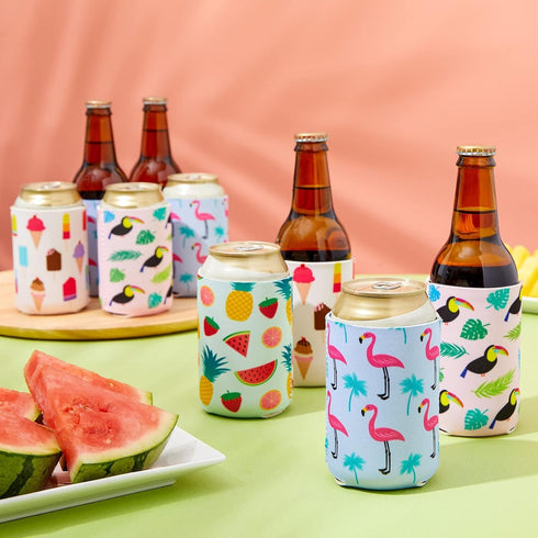BLUE PANDA Neoprene Can Cooler Sleeves - 12-Pack Summer Gift for Teacher, 4 Tropical Designs, Fits 12 Oz