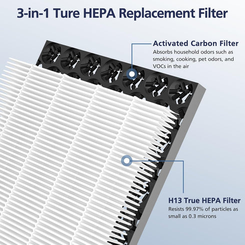 2 Pack Upgraded 3-in-1 True HEPA Filter for Hamilton Beach 04383, 04384, 04386A, 04385, Replace Part#990051000