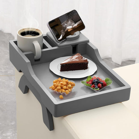 Couch Cup Holder, 4-in-1 Side Couch Arm Tray with Phone Holder, Sofa Clip on Side Table for Home Drinks and Snacks