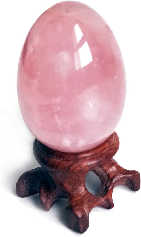 Polar Jade Rose Quartz Gemstone Egg Sphere with Wooden Stand for Healing Meditation Chakra Balancing and Home