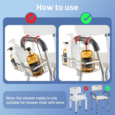 YUOROS 304 Stainless Steel Shower Caddy Hanging Organizer Rack for Shower Chair Bench for Seniors, Disabled