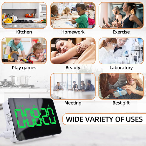 Rechargeable Digital Kitchen Timer for Cooking, Magnetic Timer with 5” LED Display, Adjustable Brightness and Volume,