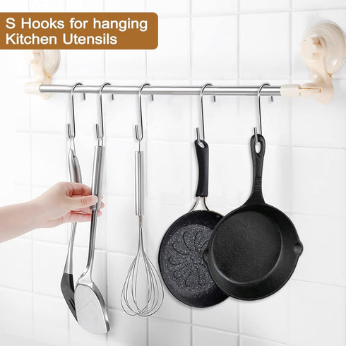 24 Pack Heavy Duty 3 inch S Hooks - Pan Pot Holder Rack Hooks for Kitchenware, Clothes, Plants, Towels